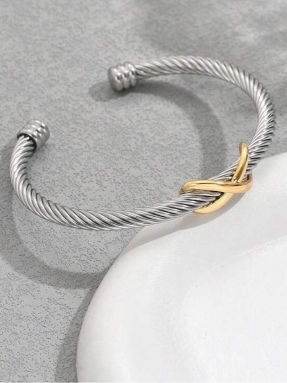Anthropologie Two-Tone Twisted Cable Cuff Bracelet